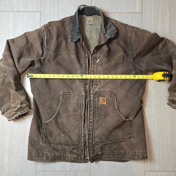 VTG Early 00s Mocha Brown Distressed Carhartt Arctic Work Jacket XL Tall - Picture 10 of 14